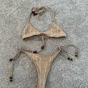 Beige Crochet Bikini Set